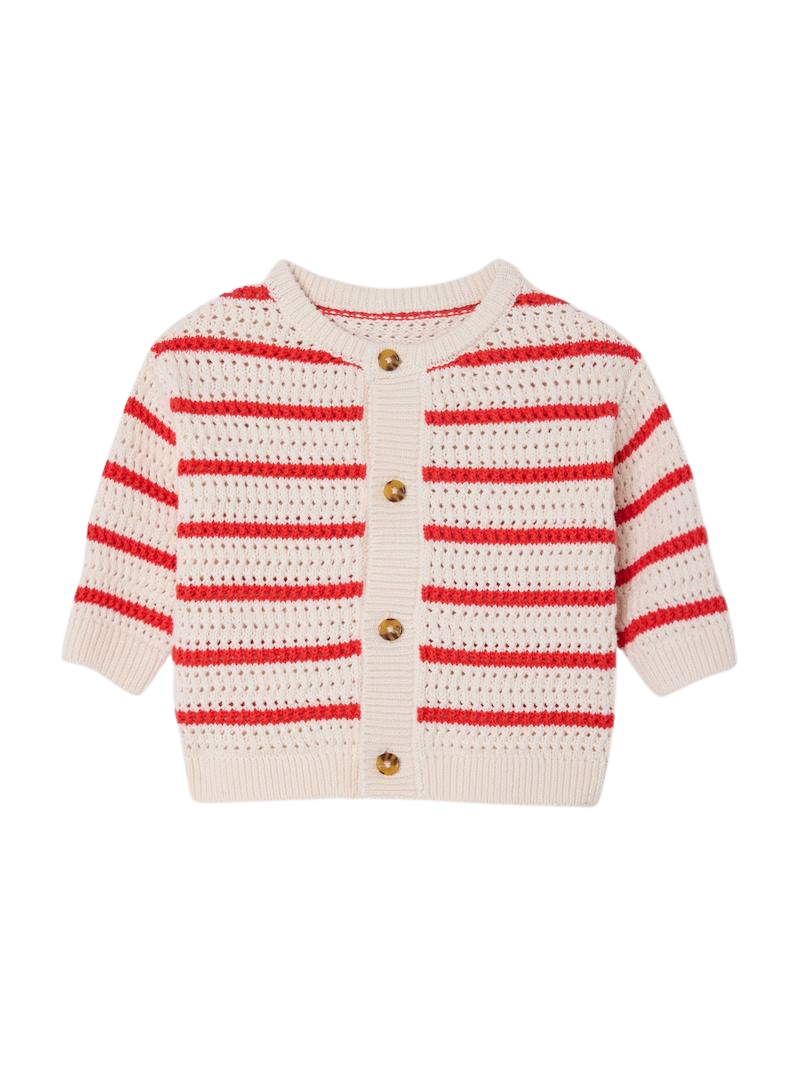 Baby Strickjacke mit Ajourmuster OEKO-TEX® - rot gestreift